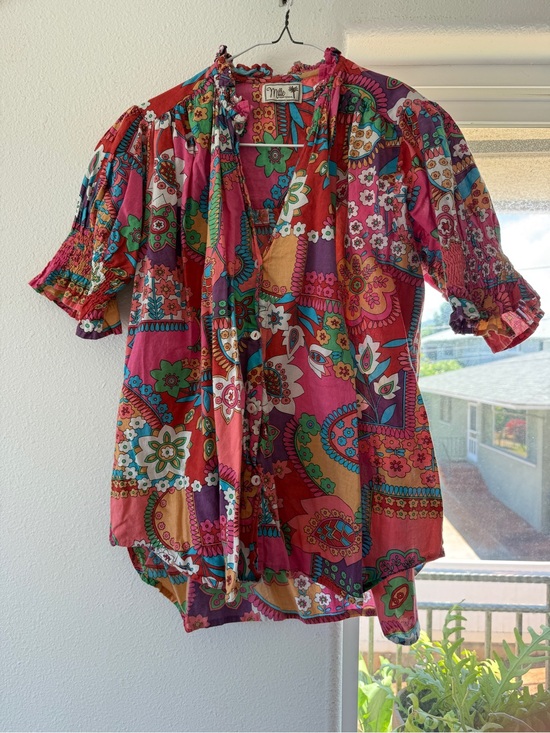 Tops - Mille Vibrant Floral Paisley Boho Blouse - Pink Multi